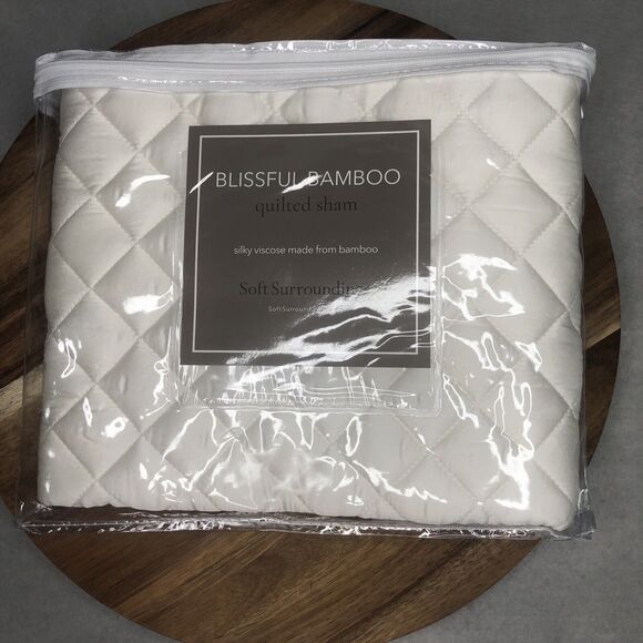 Soft Surroundings New in PKG Blissful Bamboo Quilted Pillow Sham Standard Ivory